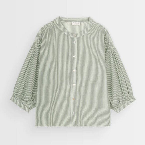 MAISON 123 PARIS Almond Blouse Lightweight Green Stripes Size FR 42 (US 12) - Picture 2 of 10